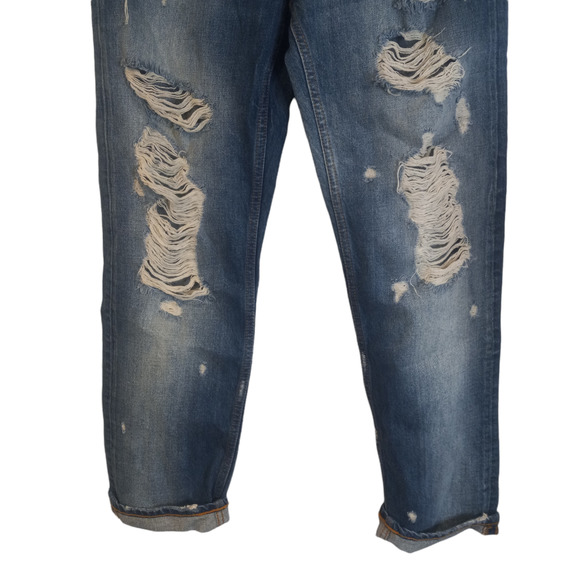 Zara Women's Blue Denim Mid Rise Distressed Straight Leg Jeans Pant Size 4 - Picture 4 of 7